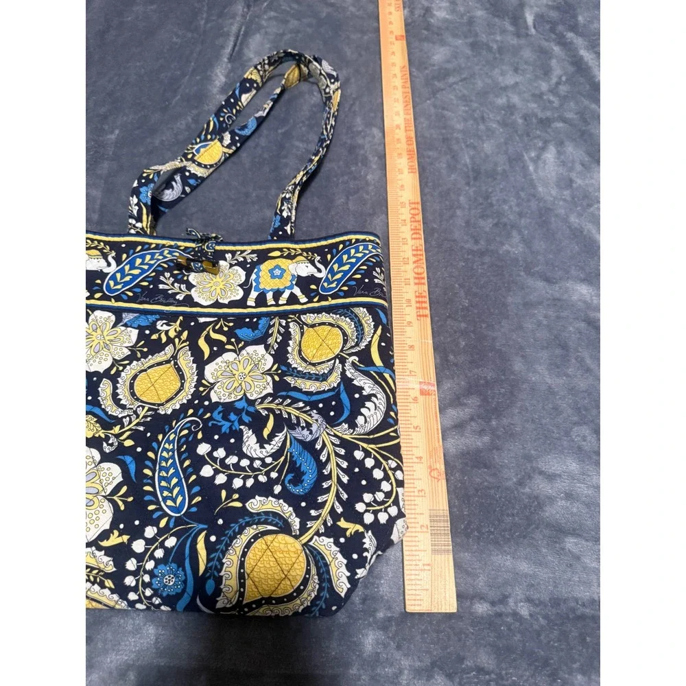 Vera Bradley Elephant Paisley Quilted Tote Bag and Tablet Pouch Set Navy Yellow